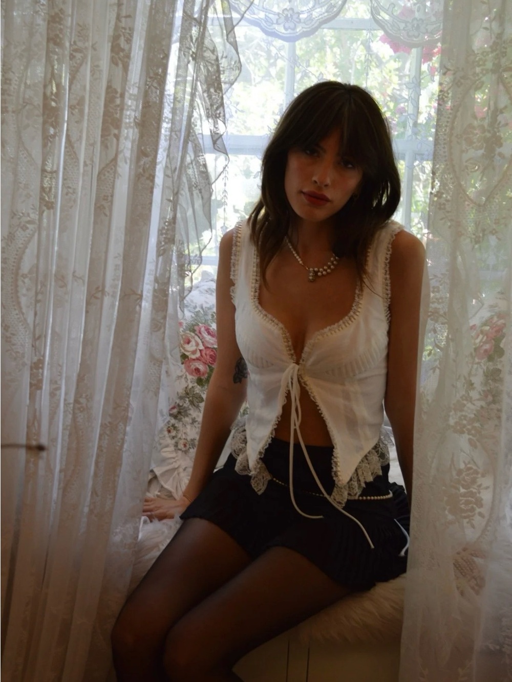 Fait Par Foutch Renee Ivory Linen Lace Corset Top M - Picture 11 of 13